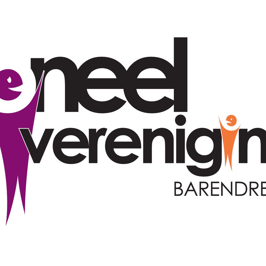 Een afbeelding met de tekst: Toneelvereniging Barendrecht. Er staat een paars poppetje en een oranje poppetje in de afbeelding