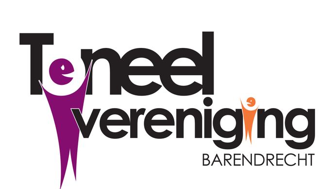 Een tekst: Toneelvereniging Barendrecht met een paars poppetje en een oranje poppetje in de afbeelding.